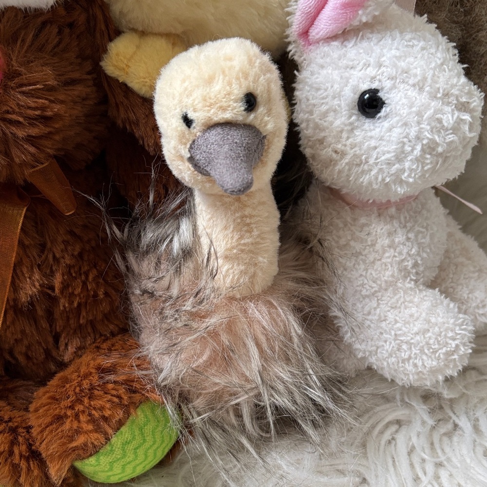 Stuffy Plush Toy Lot 8 Stuffed Animals Bunnies Lamb Duck Puppy Ostrich - Picture 6 of 12